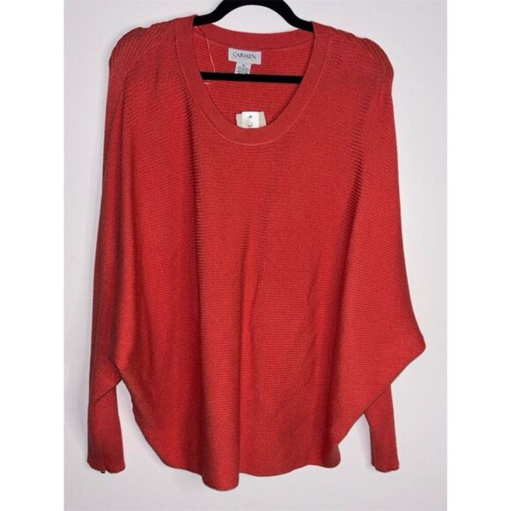 Carmen Marc Valvo Women's Red Dolman Sleeve Pullover Sweater Size XL